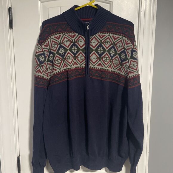 IZOD 1/4 ZIP Navy Blue Red Gray COTTON MEN'S XXL NORDIC SWEATER - Picture 1 of 5